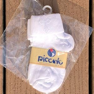 PICCOLO CHRISTENING SOCKS w/EMBROIDERED CROSS NWT